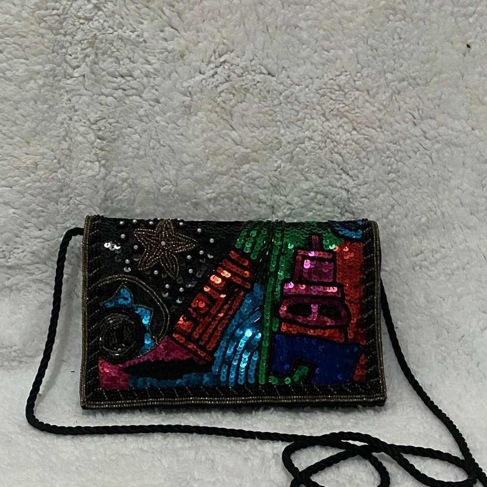Funky Retro Colorful Sequin Crossbody Bag 1980s ‘s Vintage Beaded Purse - Picture 1 of 11